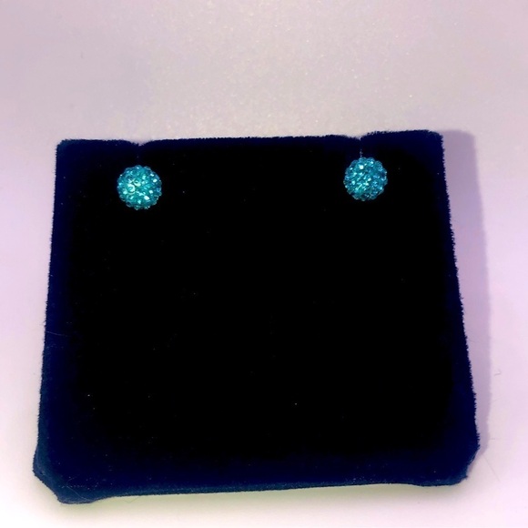 STERLING Silver Blue Crystal Sparkle Ball Stud Earrings 7mm - Picture 4 of 8